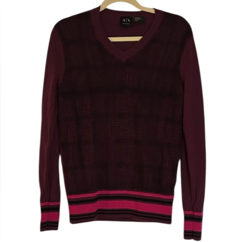 Armani Exchange Burgundy Pink V Neck Sweater Size Large